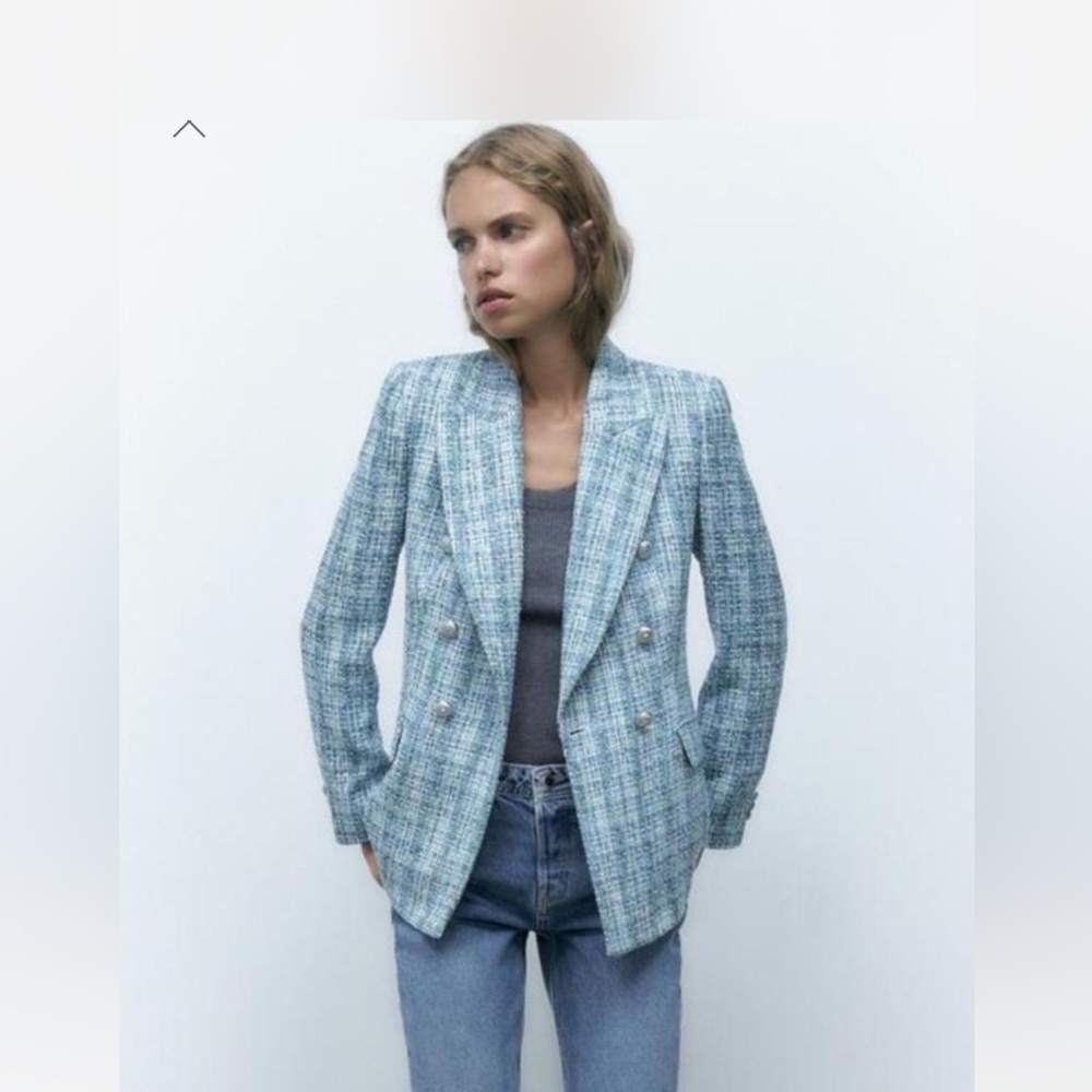 Women's Blue Tweed Blazer